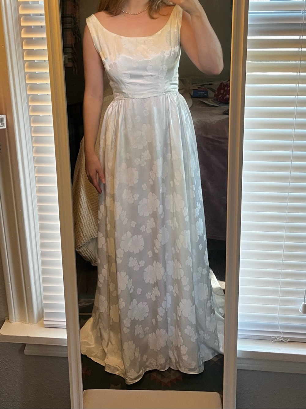 Vintage floral satin wedding dress